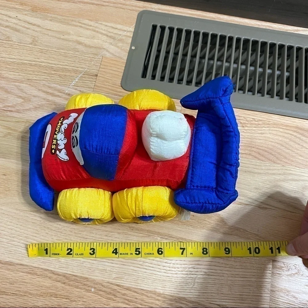 Mushy Mover Vintage Nylon Race Car Blue Red Plush